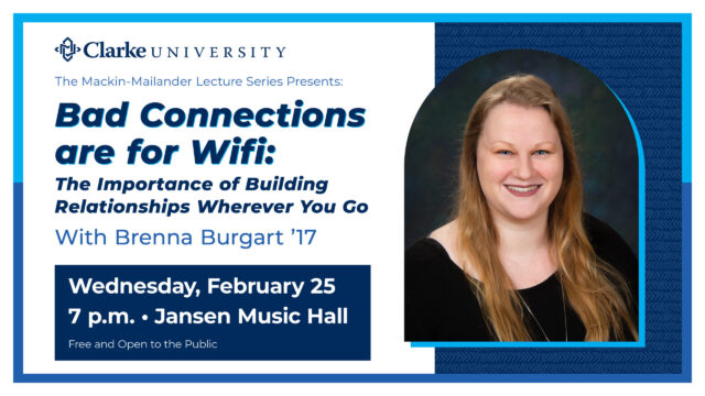 Image of speaker Brenna Burgart with information on her lecture 