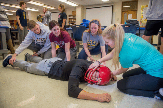 Athletic Trainer students learning in progress at Clarke University