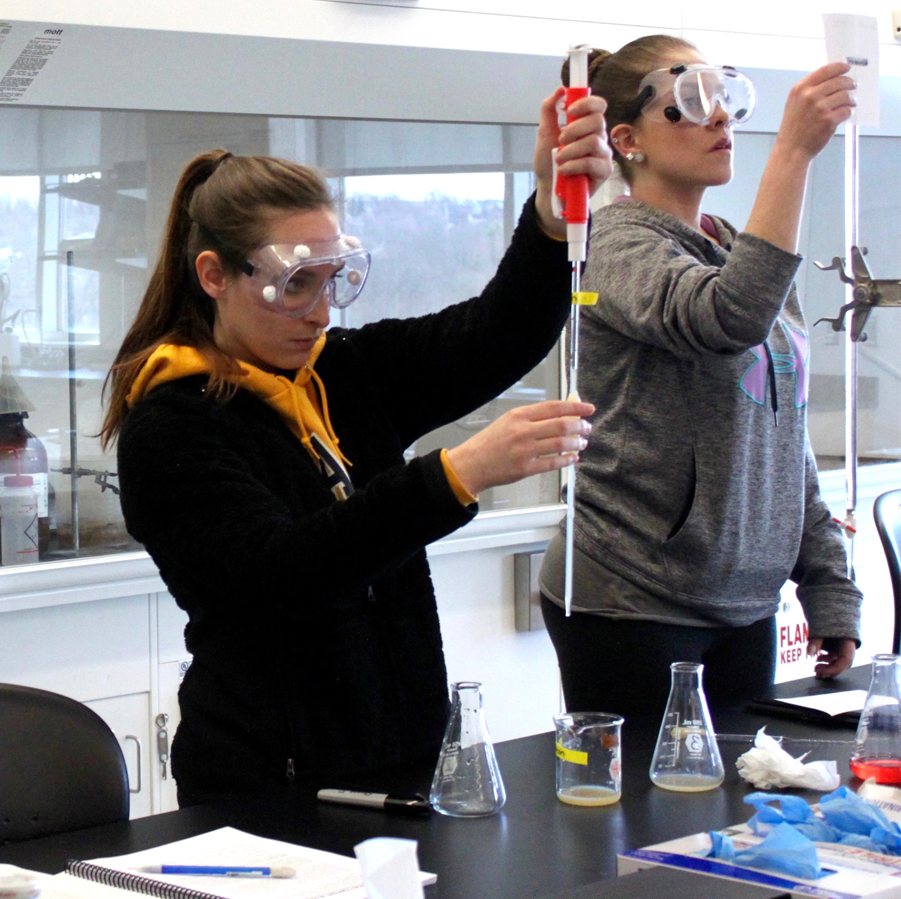 Clarke University Biochemistry students working in lab.