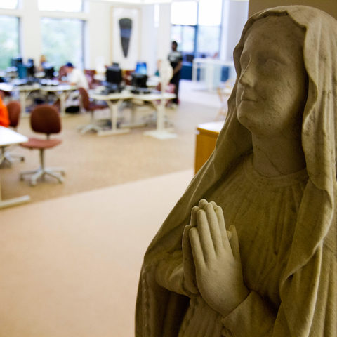 Statue in Clarke University's Library - based in Dubuque, Iowa