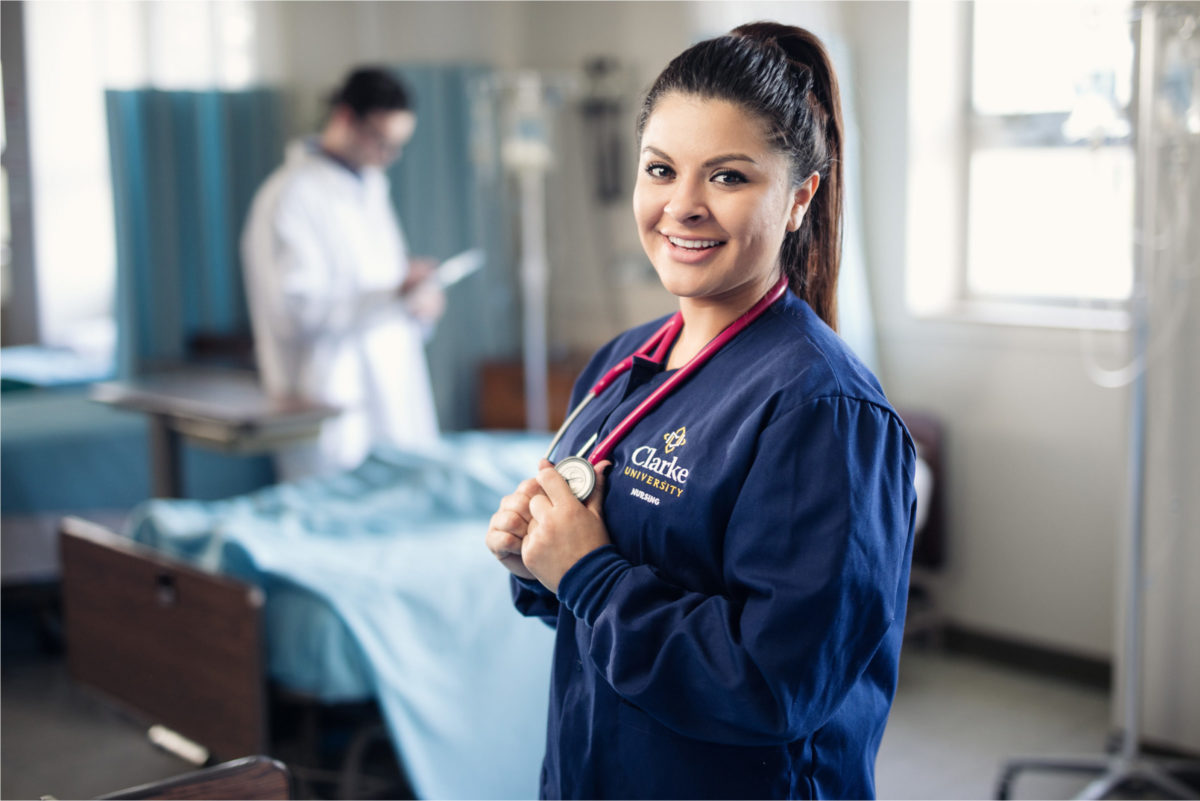 Clarke University nursing school major Lilliana Cruz getting hands on nursing expererience in Dubuque, Iowa - Full Size