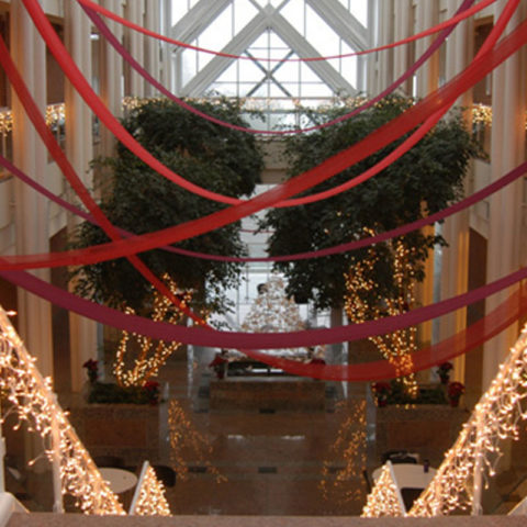 Atrium decorated for holidays